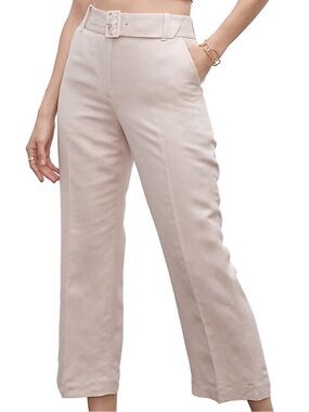 Club Monaco Blush Pink Belted Linen &Viscose Blend Cropped Trousers *Like New* 4